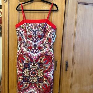 Vibrant Red Paisley Midi Dress